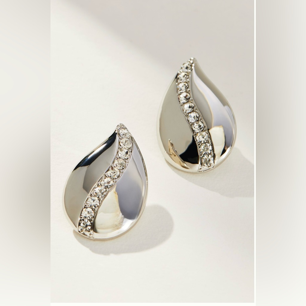 Nwt Anthropologie Pav Droplet Post Earrings - Silver - Brand New!